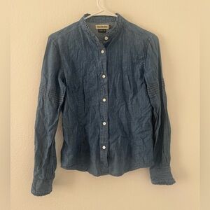 Tom Beckbe Cotton Denim Button Up Shirt Ruffle Pintuck Detail Size Small